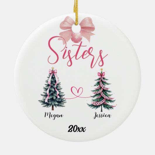 Twee zusters kerstboom met aangepaste namen keramisch ornament (Achterkant)