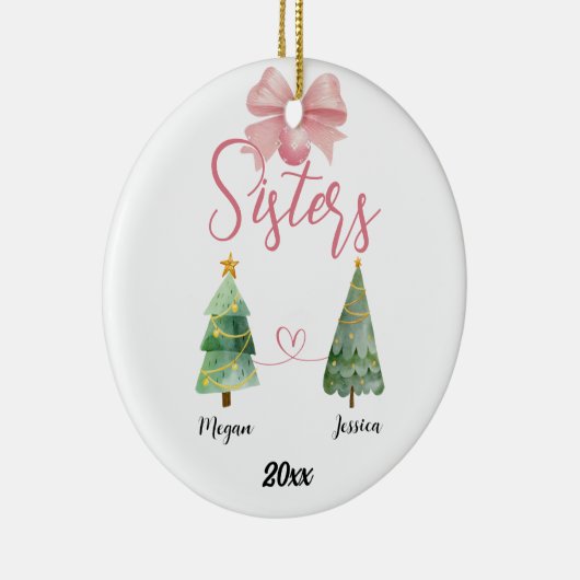 Twee zusters kerstboom met aangepaste namen keramisch ornament (Rechts)