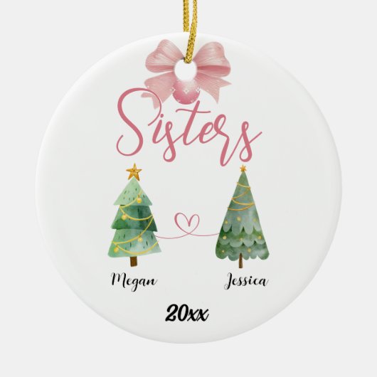 Twee zusters kerstboom met aangepaste namen keramisch ornament (Voorkant)