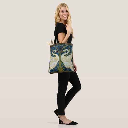Twee zwanen Art Deco Canvas tas (Op model)