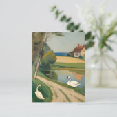 Twee zwanen bij een vijver briefkaart (Staand voorkant)