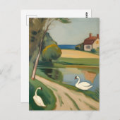 Twee zwanen bij een vijver briefkaart (Voorkant / Achterkant)