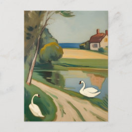 Twee zwanen bij een vijver briefkaart