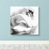 Twee zwanen canvas afdruk (Insitu (Houten vloer))