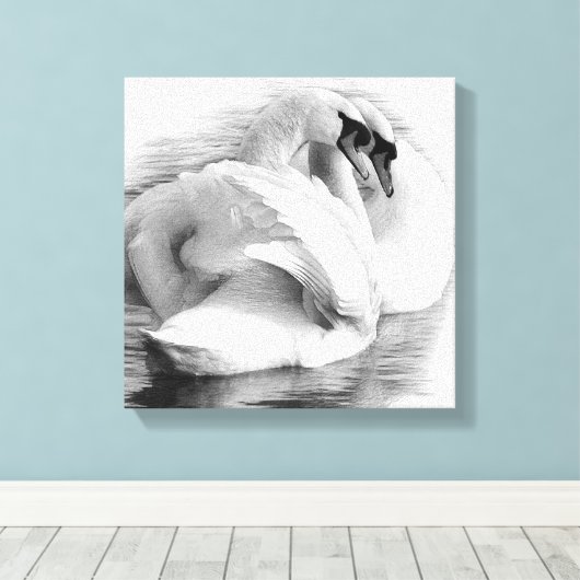 Twee zwanen canvas afdruk (Insitu (Houten vloer))