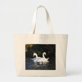 Twee zwanen en een eend grote tote bag