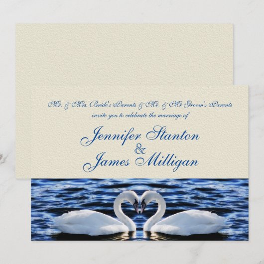 Twee zwanen huwelijksuitnodiging kaart (Voorkant / Achterkant)
