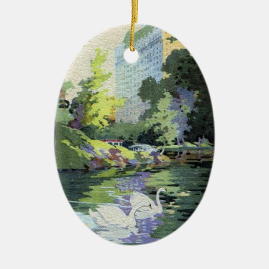 Twee zwanen in het Central Park Lake Keramisch Ornament (Voorkant)