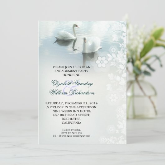 Twee zwanen mooie verlovingsfeest uitnodigingen (Staand voorkant)