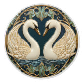 Twee zwanen op Lake Art Nouveau geïnspireerd inter Keramische Knop (Voorkant)
