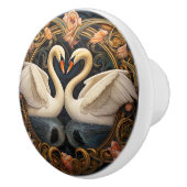 Twee zwanen op Lake Art Nouveau geïnspireerd inter Keramische Knop (Rechts)
