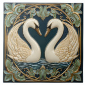 Twee zwanen op Lake Art Nouveau geïnspireerd inter Tegeltje (Voorkant)