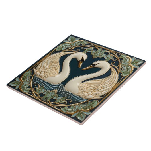 Twee zwanen op Lake Art Nouveau geïnspireerd inter Tegeltje (Zijkant)