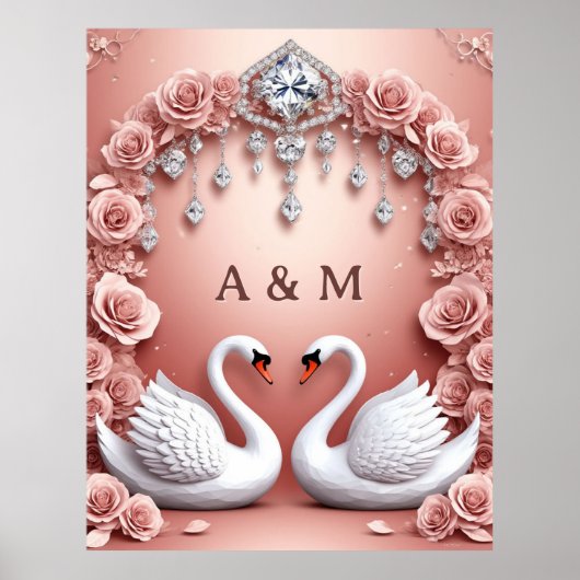Twee zwanen roze rozen bruiloft kroonluchter scène poster (Voorkant)