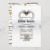 Twee zwanen verliefd witte bruidsbad uitnodiging (Voorkant / Achterkant)