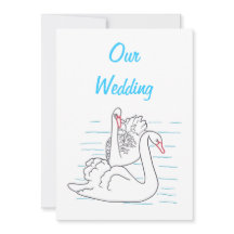 Twee Zwans Zwemmen Tekenen Huwelijksuitnodigingen