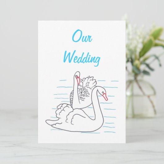 Twee Zwans Zwemmen Tekenen Huwelijksuitnodigingen Kaart (Staand voorkant)