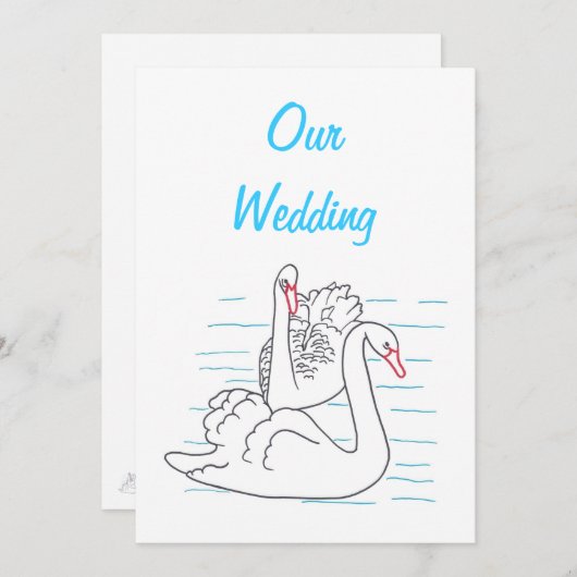Twee Zwans Zwemmen Tekenen Huwelijksuitnodigingen Kaart (Voorkant / Achterkant)