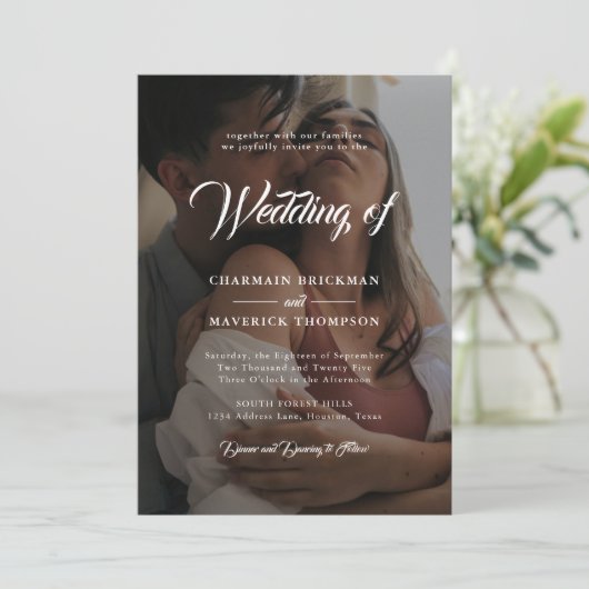 Twee zwart-wit foto w / QR CODE bruiloft Kaart (Staand voorkant)