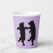 Twee zwarte Beren in silhouet Dansen op Paarse Papieren Bekers (Achterkant)
