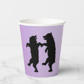 Twee zwarte Beren in silhouet Dansen op Paarse Papieren Bekers (Voorkant)