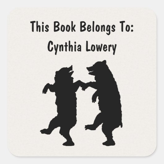 Twee zwarte Beren van Fun Silhouette die samen dan Vierkante Sticker (Voorkant)