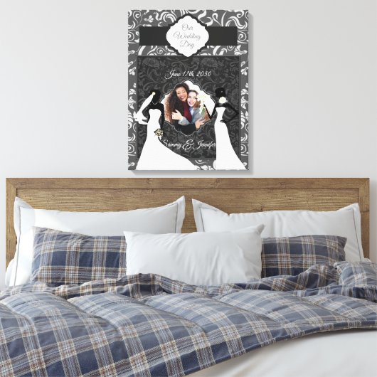 Twee zwarte briden Silhouettes onze huwelijksdag Canvas Afdruk (Insitu (Slaapkamer))