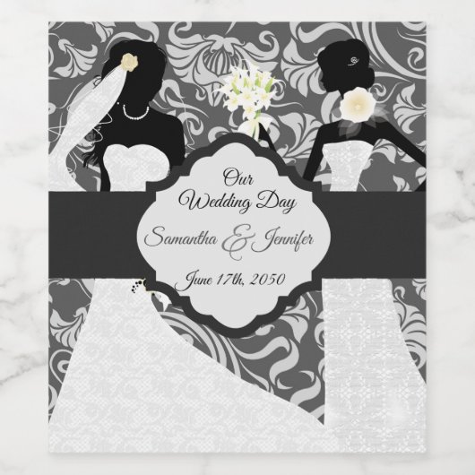 Twee zwarte bruidjes op onze huwelijksdag botanisc wijn etiket (Enkel label)