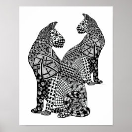 Twee zwarte cougar en witte katten poster