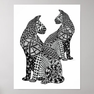 Twee zwarte cougar en witte katten poster