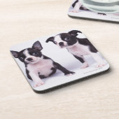 Twee zwarte en witte puppies bier onderzetter (Linkerzijde)