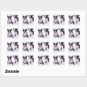 Twee zwarte en witte puppies vierkante sticker (Vel)