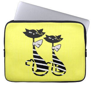Twee zwarte en witte Silhouette katten Laptop Sleeve
