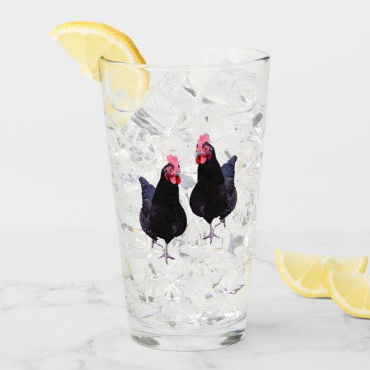 Twee zwarte funky kippen, glas (Voorkant ijs)