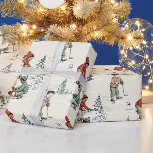 Twee zwarte jongens spelen outdoor winter hockey cadeaupapier