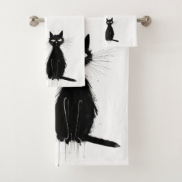 Twee zwarte katten bad handdoek