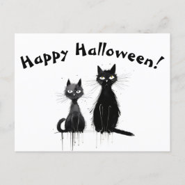Twee zwarte katten blij met Halloween Briefkaart