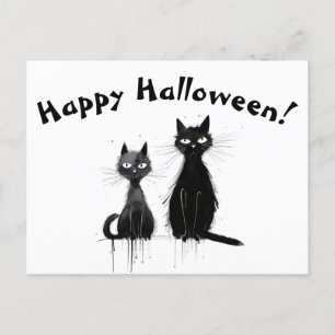 Twee zwarte katten blij met Halloween Briefkaart