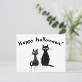 Twee zwarte katten blij met Halloween Briefkaart (Staand voorkant)