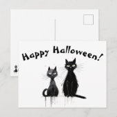 Twee zwarte katten blij met Halloween Briefkaart (Voorkant / Achterkant)