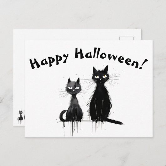 Twee zwarte katten blij met Halloween Briefkaart (Voorkant / Achterkant)