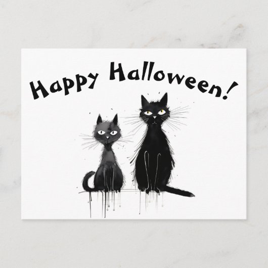 Twee zwarte katten blij met Halloween Briefkaart (Voorkant)
