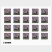 Twee zwarte katten en maan vierkante sticker (Vel)