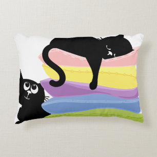 Twee Zwarte Katten Golvende Regenboog Modern Kunst Accent Kussen