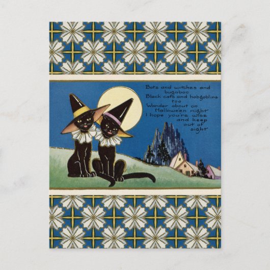 twee zwarte katten Halloween Briefkaart (Voorkant)
