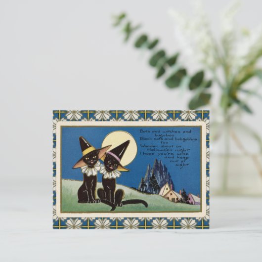  twee zwarte katten Halloween Briefkaart (Staand voorkant)