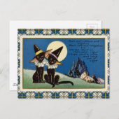  twee zwarte katten Halloween Briefkaart (Voorkant / Achterkant)