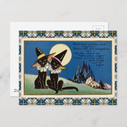  twee zwarte katten Halloween Briefkaart (Voorkant / Achterkant)