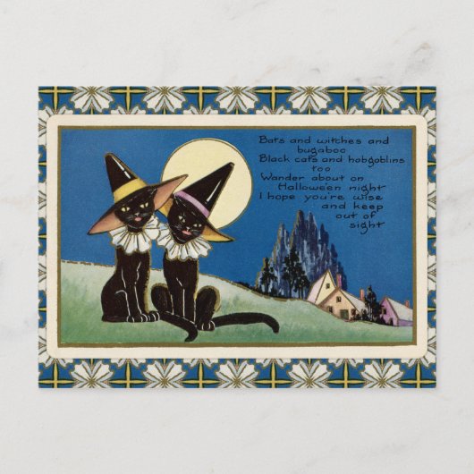  twee zwarte katten Halloween Briefkaart (Voorkant)