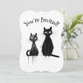 Twee zwarte katten Halloween feest Kaart (Staand voorkant)